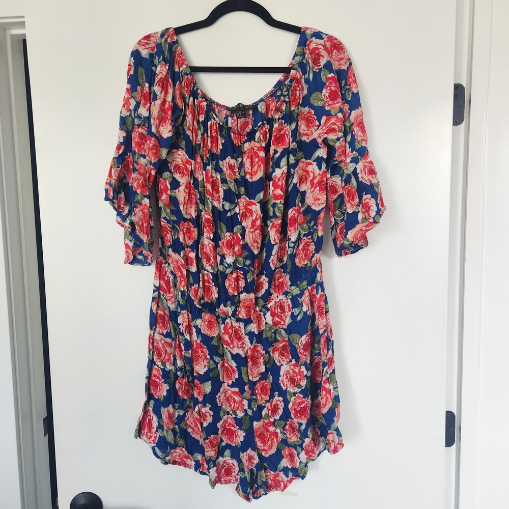 Forever 21 Blue and Pink Floral Romper